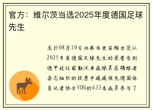 官方：维尔茨当选2025年度德国足球先生